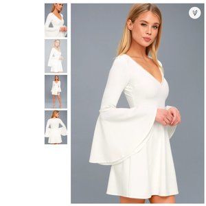 Lulu's Romantic Intention White Pearl Bell Sleeve Skater Dress